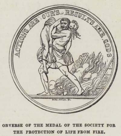Voorzijde van de medaille van de Society for the Protection of Life from Fire door English School